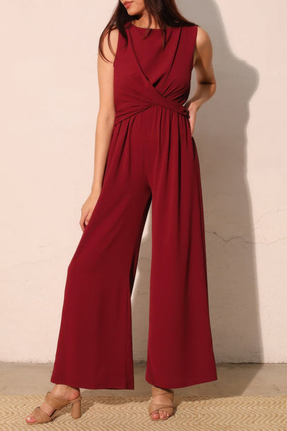 Textured Solid Twist Front Jumpsuit