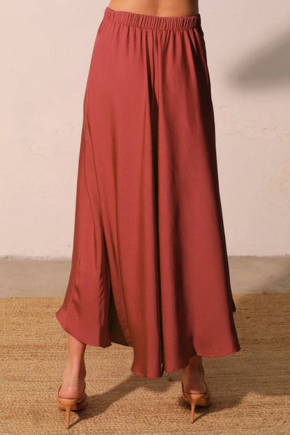 Washed Poly Silk Midi Swing Skirt