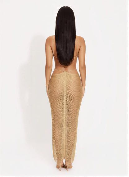 Metallic Cut Open Back Maxi Dress