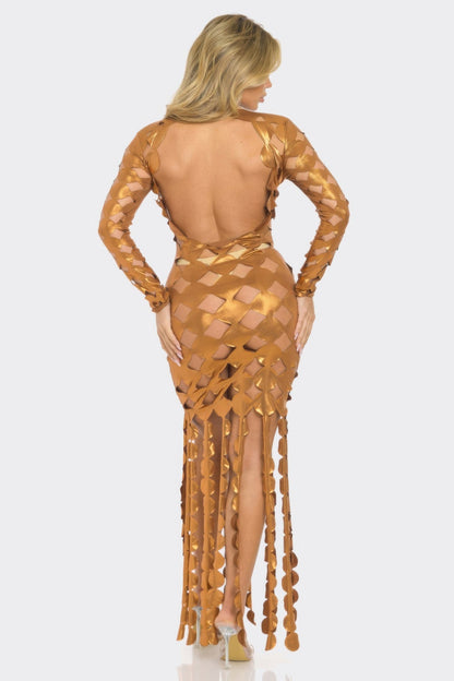 Metallic Sexy Cut Out Maxi Dress