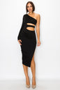 One Shoulder Maxi Dress With Waist Cut Out