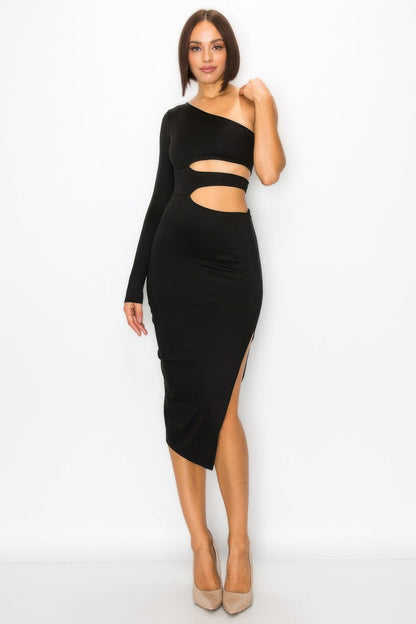 One Shoulder Maxi Dress With Waist Cut Out