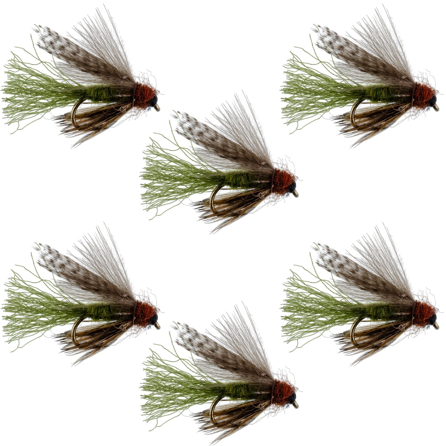 Olive CDC Caddis Emerger 6 Flies Hook Size 14