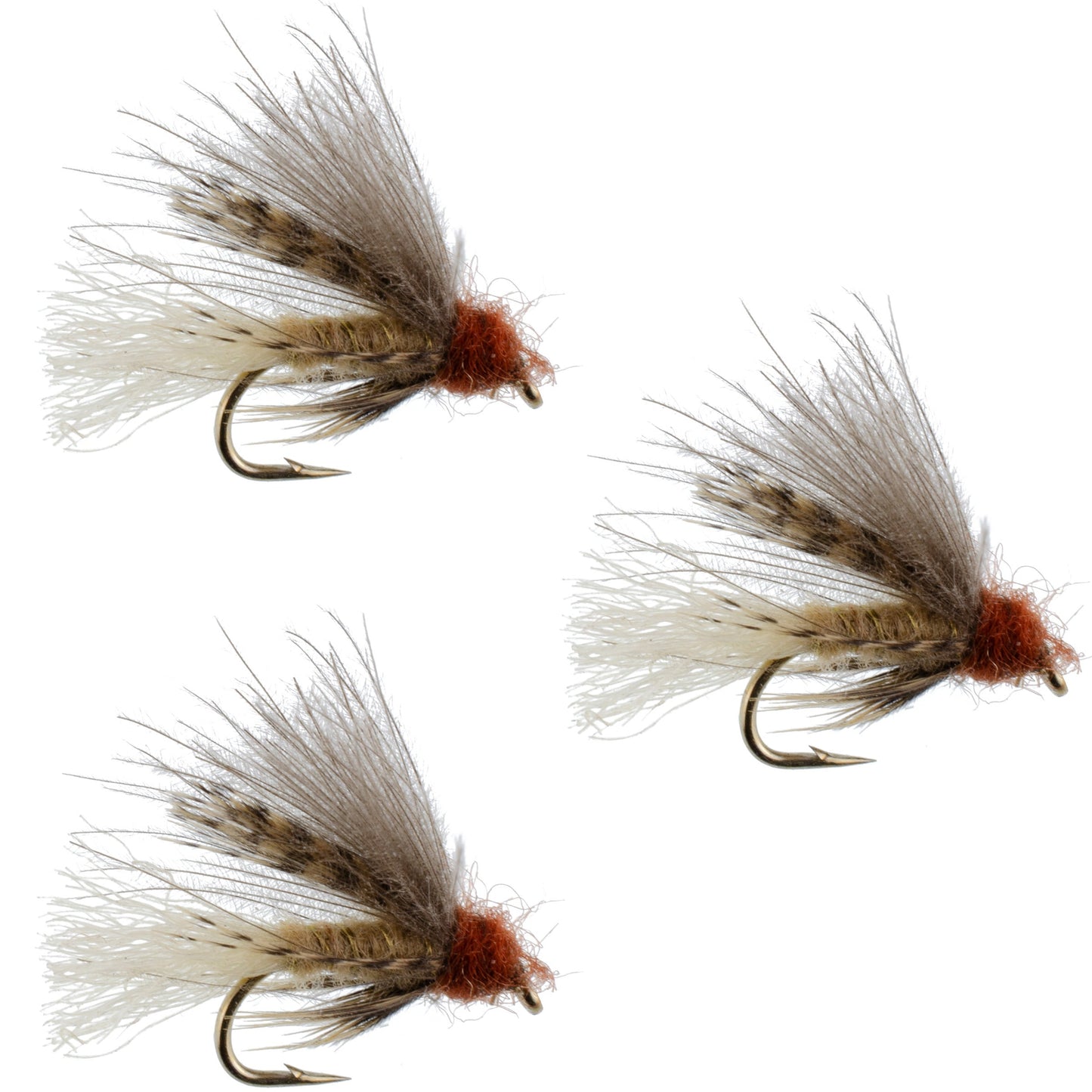 3 Pack Tan CDC Caddis Emerger Flies Hook Size 14