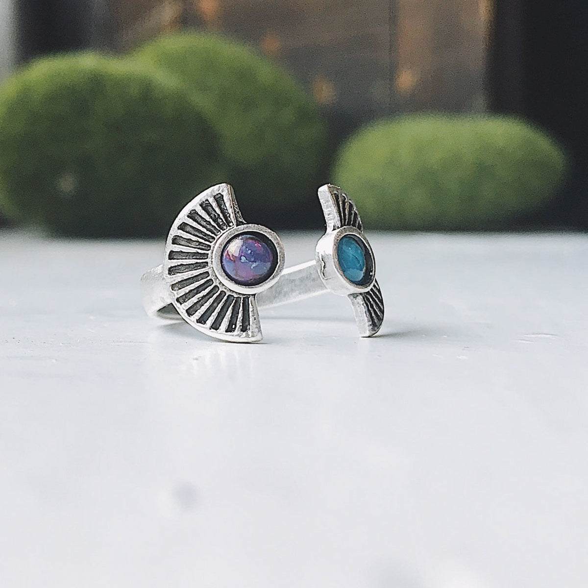 CLEARANCE Dawn to Dusk - Two Stone Turquoise Boho Sunburst Ring