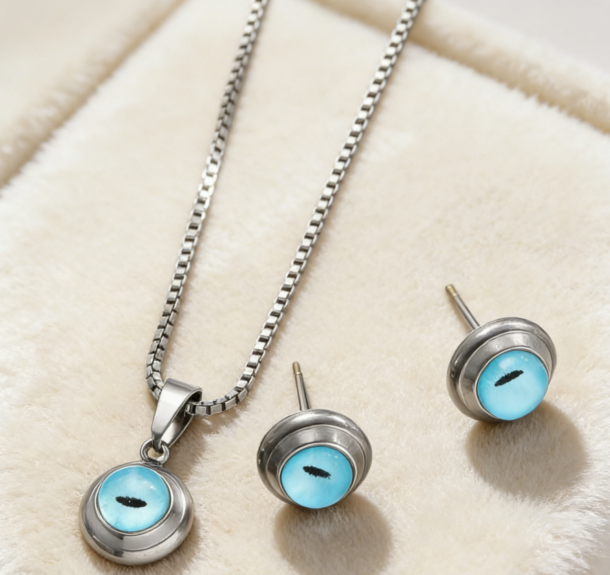 Evil Eye Stainless Steel Necklace & Earrings