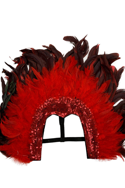 Large Red & Black Feather Headpiece