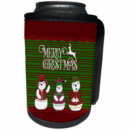 3dRose Christmas Snow People Dressed in Clothes, Red and... - Can Cooler Bottle Wrap (cc_329058)