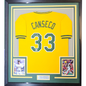 Framed Autographed/Signed Jose Canseco 35x39 Oakland Yellow Baseball Jersey JSA COA