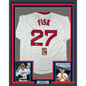 Framed Autographed/Signed Carlton Fisk 35x39 Boston White Baseball Jersey JSA COA