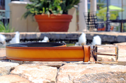 Carrucci Burnished Calfskin Belt - Cognac