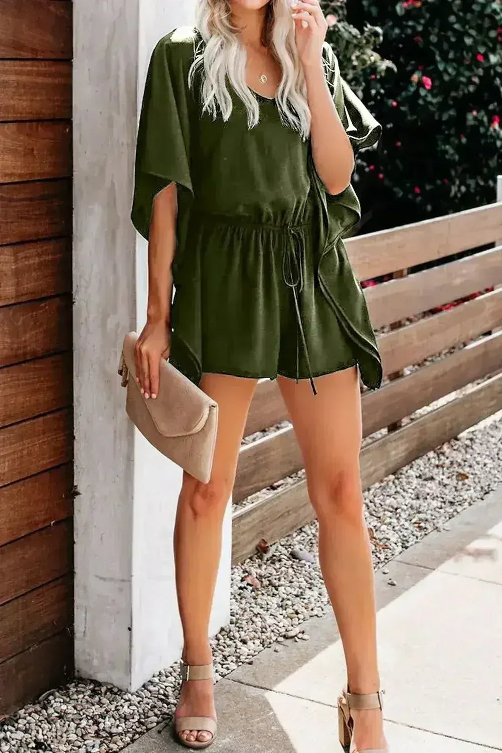 Casual Green Born To Fly Kimono Romper