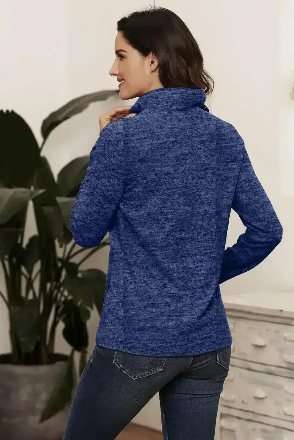 Casual Blue Quarter Zip Pullover Sweatshirt
