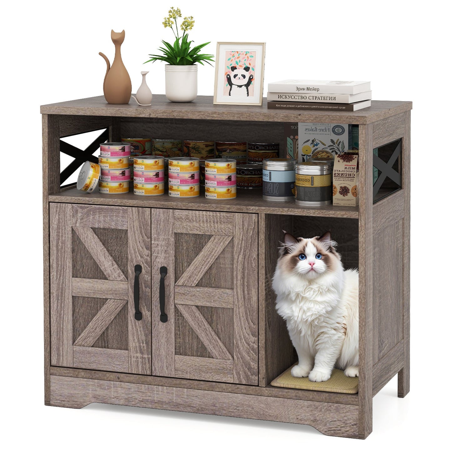 Cat Litter Box Enclosure Hidden Cat Washroom Furniture with Storage-Grey