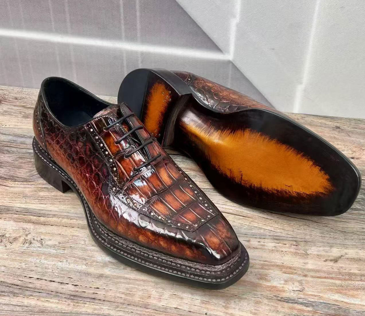 Maurice Chancellor Alligator Oxford - Cognac