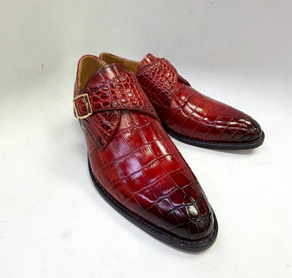 Maurice Charlotte Alligator Monkstrap - Burgundy