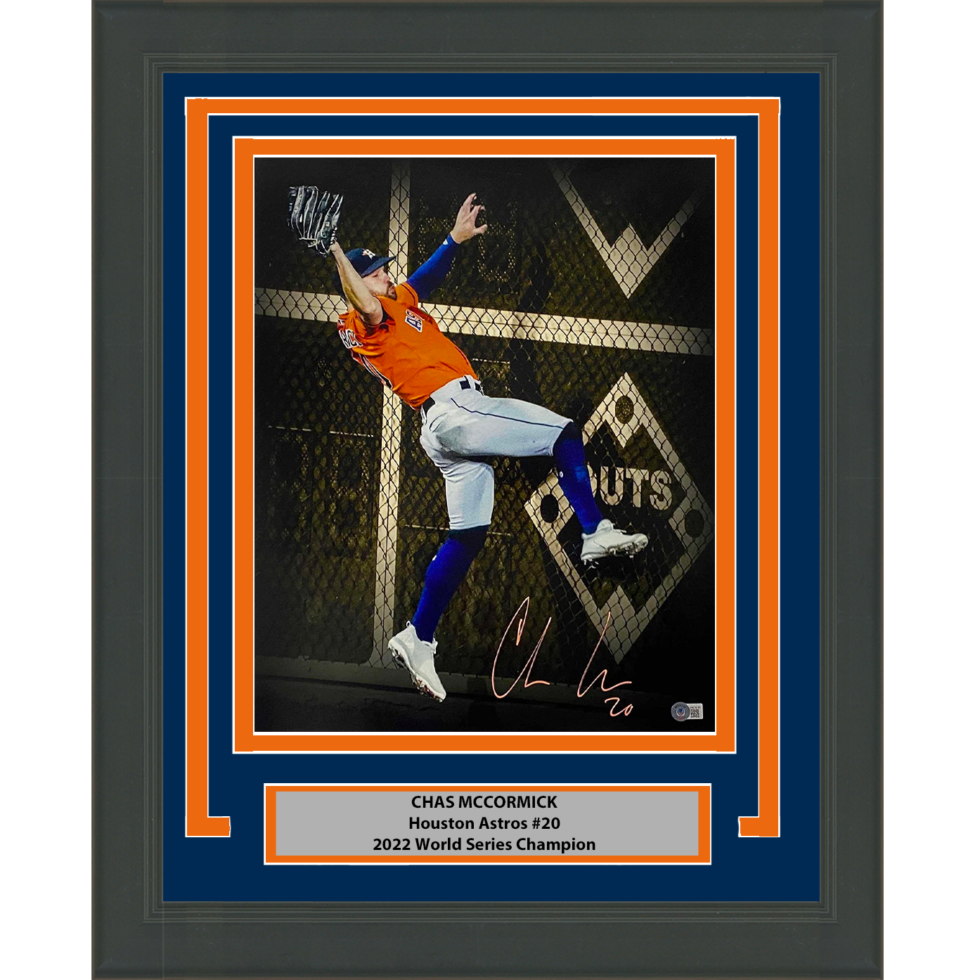 Framed Autographed/Signed Chas McCormick Houston Astros 2022 World Series Catch 16x20 Baseball Photo Beckett BAS COA