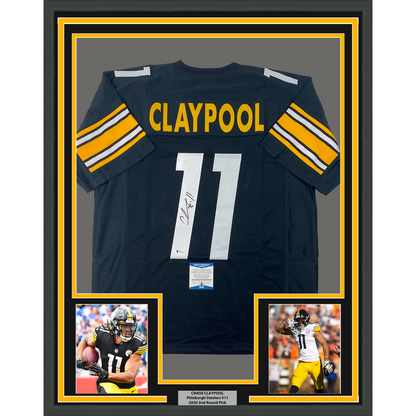 Framed Autographed/Signed Chase Claypool 35x39 Pittsburgh Black Football Jersey Beckett BAS COA