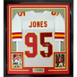 Framed Autographed/Signed Chris Jones 35x39 Kansas City White Football Jersey JSA COA