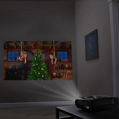 Christmas Digital Decoration Kit Includes 7 AtmosFX® Video Effects for Christmas + HD Super Bright Projector + 48” x 72” Holographic Projection Screen