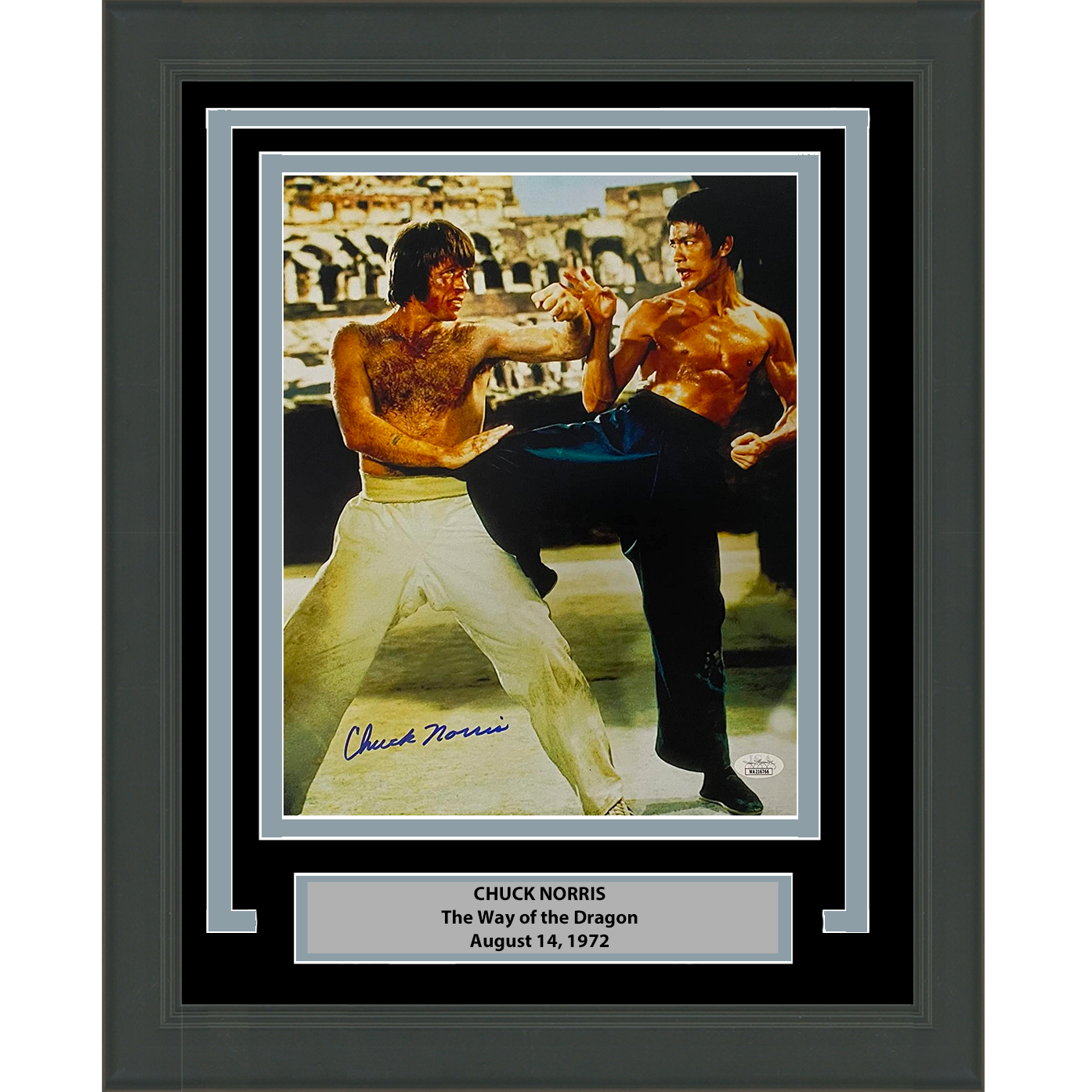 Framed Autographed/Signed Chuck Norris vs. Bruce Lee The Way of the Dragon 11x14 Movie Photo JSA COA #3