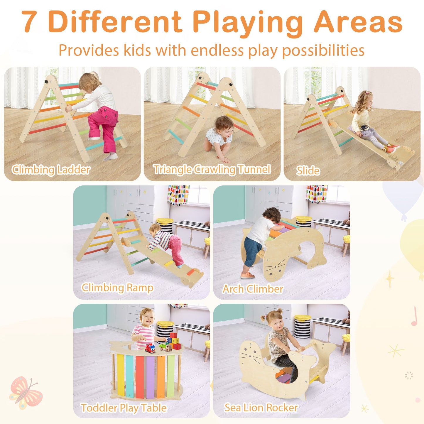 7-in-1 Indoor Climbing Toys for Toddlers with Reversible Ramp-Multicolor