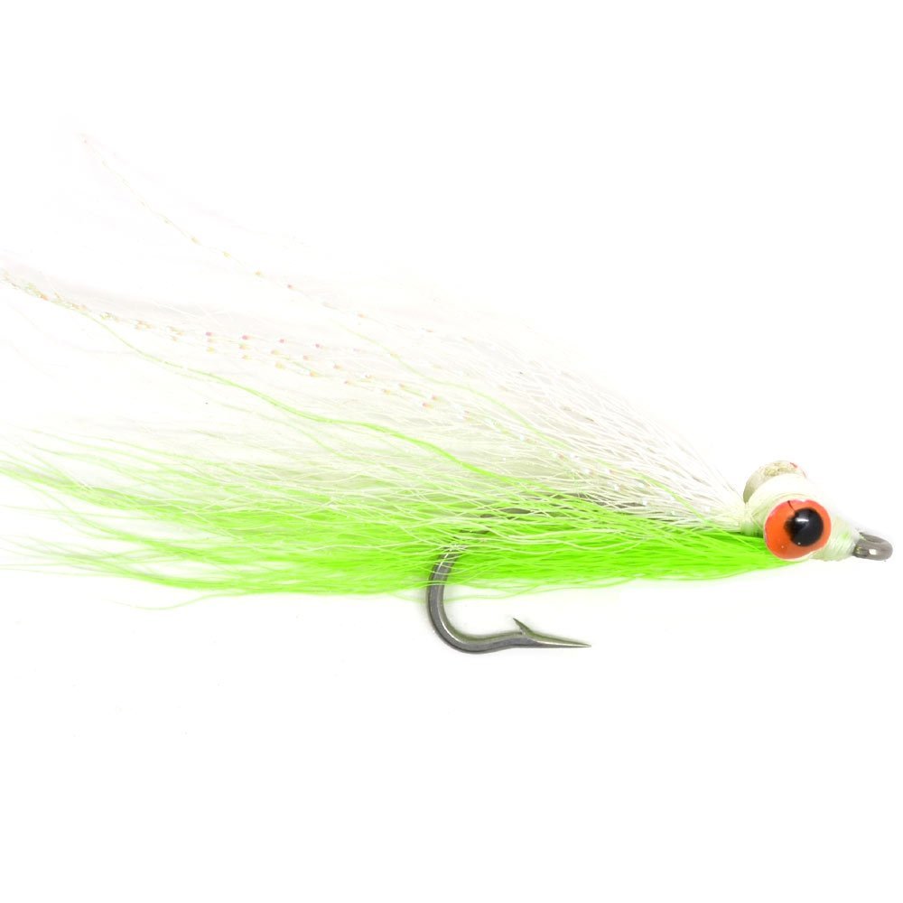 Clousers Deep Minnow Charteuse/White Streamer- 4 Saltwater Flies - 1/0