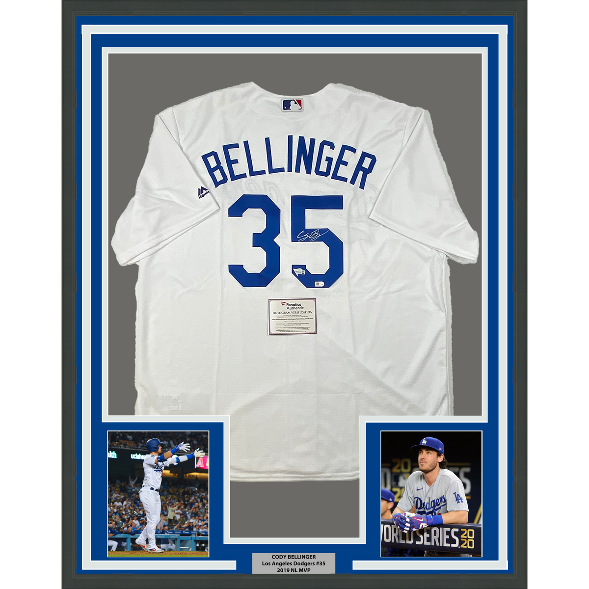 Framed Autographed/Signed Cody Bellinger 35x39 Los Angeles LA Dodgers White Authentic Baseball Jersey Fanatics COA