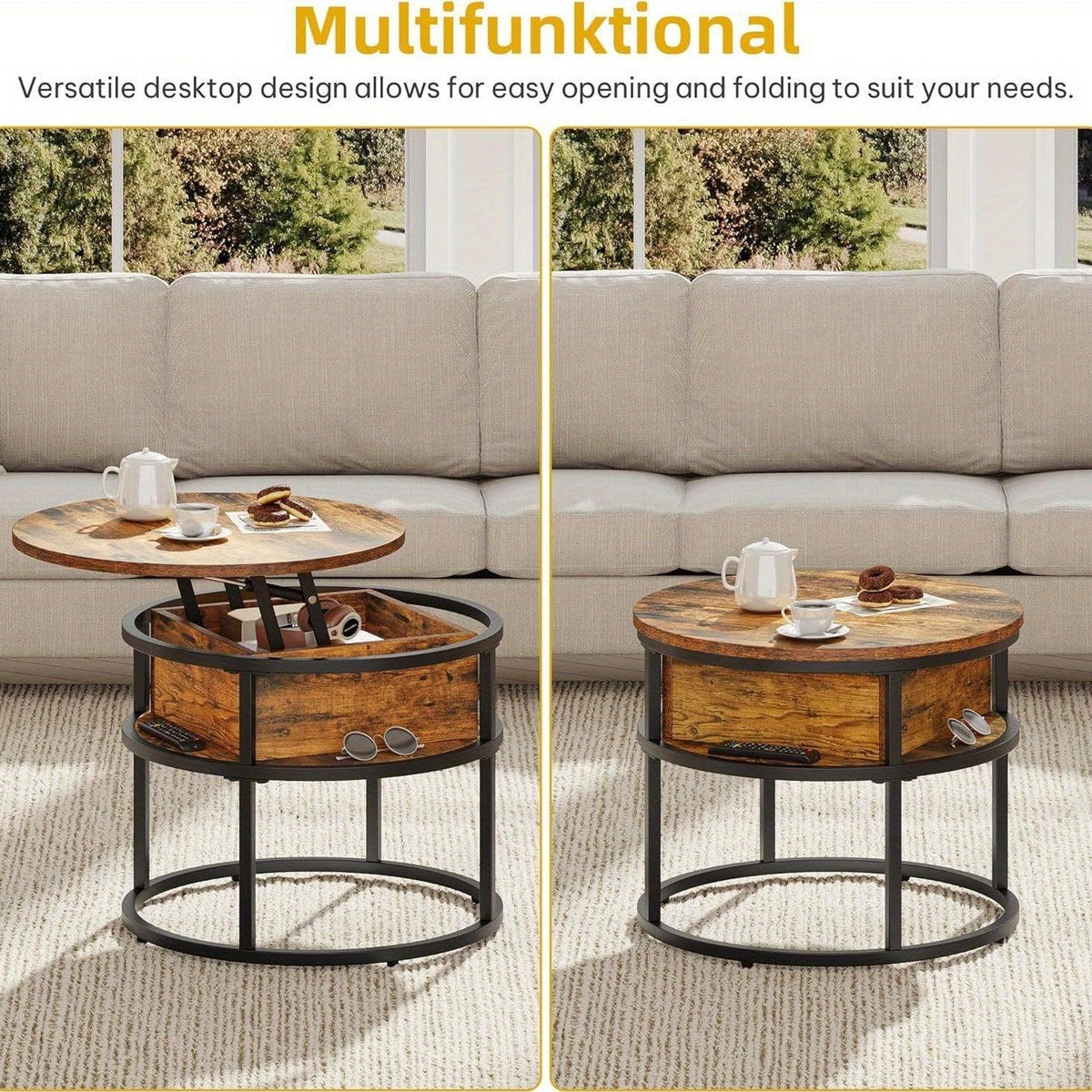 Coffee Table - Adjustable Black 60cm