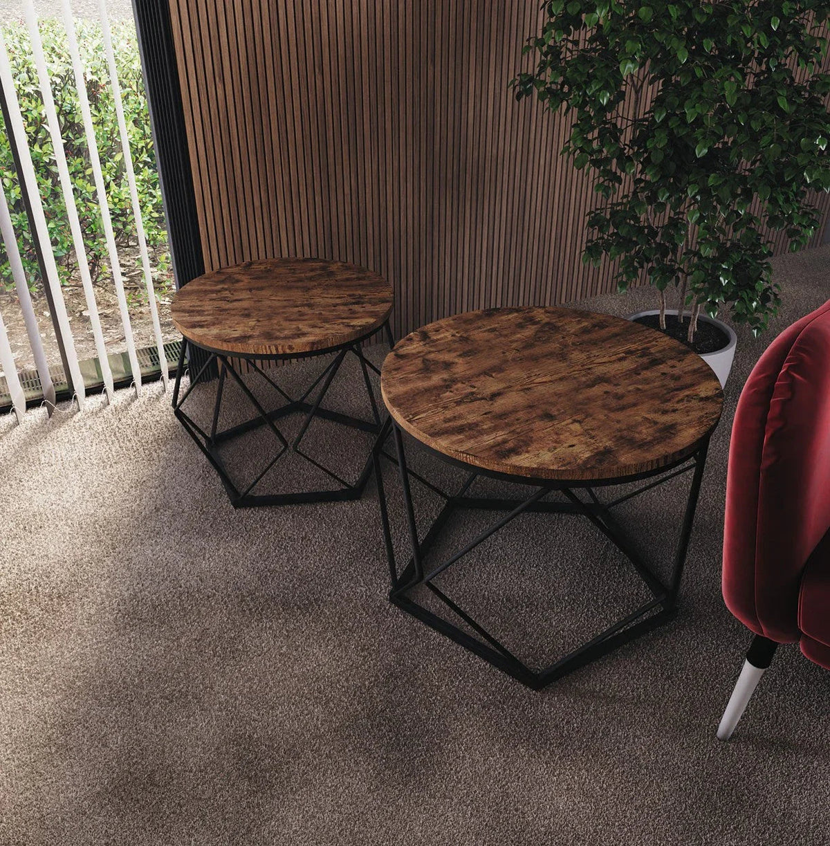 Coffee Table - Geometric Dark Wood Set