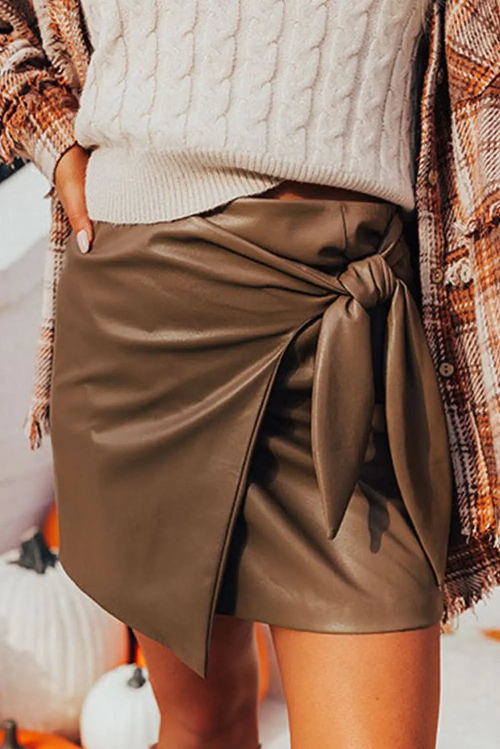 Love Salve Faux Leather Mini Skirt With Bow Detail — Fall Fashion