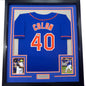 Framed Autographed/Signed Bartolo Colon 35x39 New York Blue Baseball Jersey Beckett BAS COA
