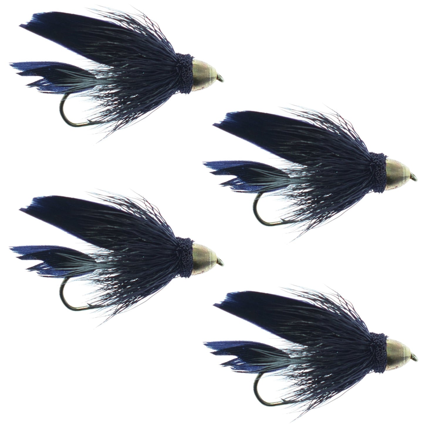 Cone Head Black Muddler Minnow Streamer Fly - 4 Flies Size 6