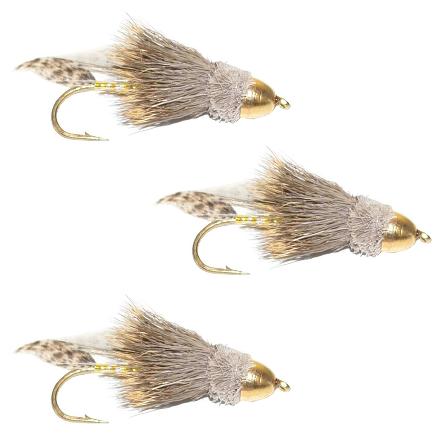 3 Pack Cone Head Muddler Minnow Trout and Bass Streamer Fly - Size 8