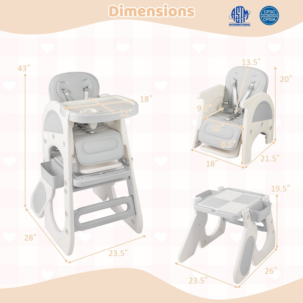Convertible Baby High Chair with Double-layer Tray and Adjustable Backrest