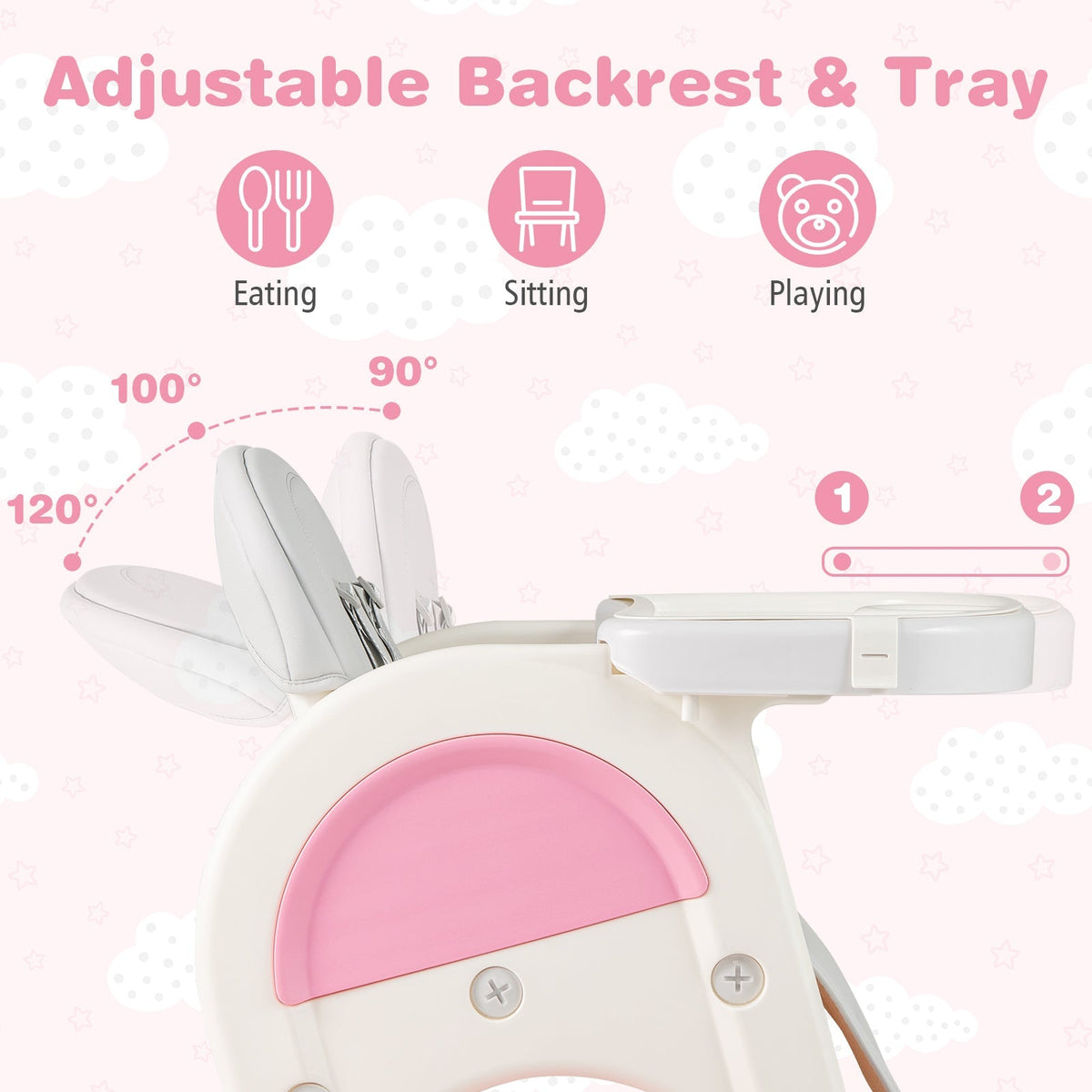 Convertible Baby High Chair with Double-layer Tray and Adjustable Backrest