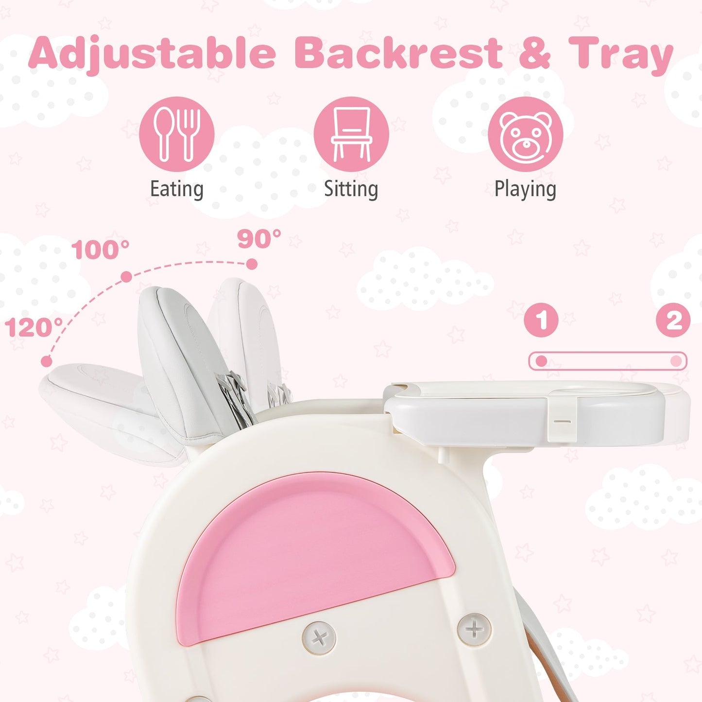Convertible Baby High Chair with Double-layer Tray and Adjustable Backrest