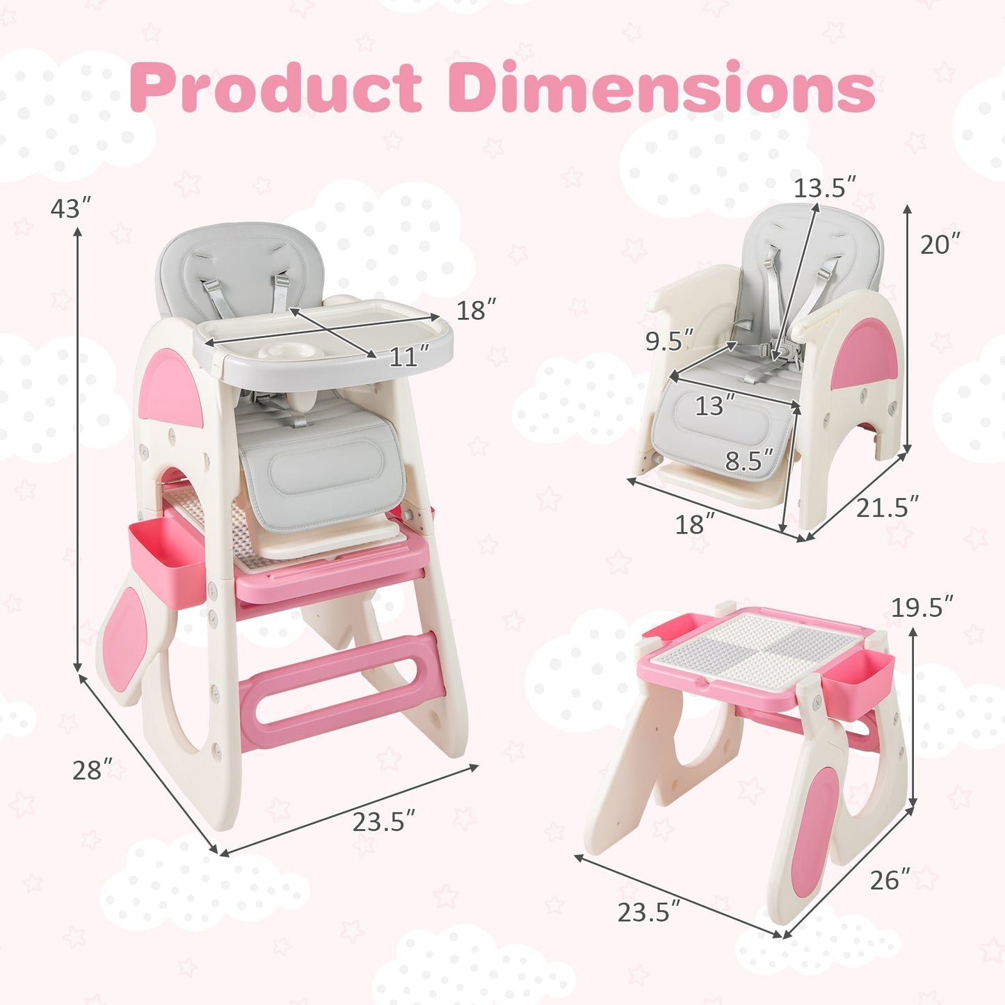 Convertible Baby High Chair with Double-layer Tray and Adjustable Backrest