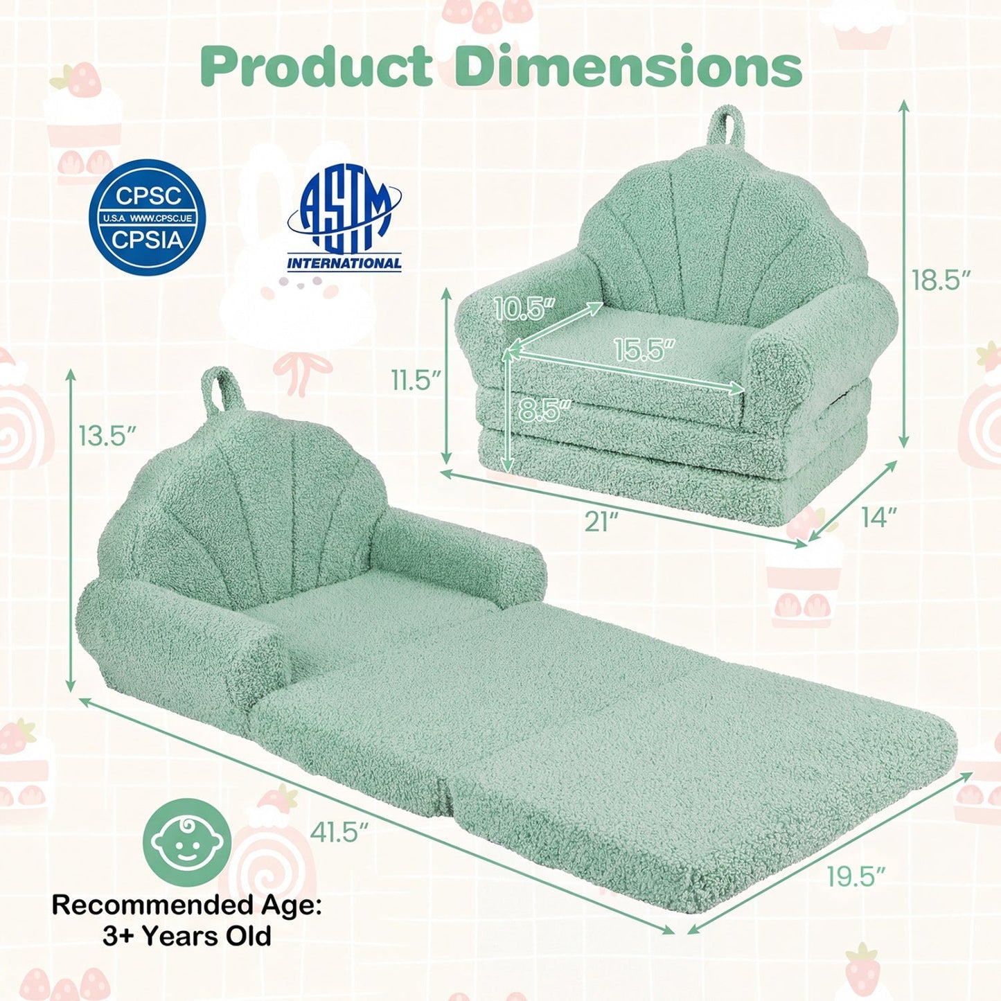 Convertible Kids Sofa 2-in-1 Fold out Toddler Couch Chair
