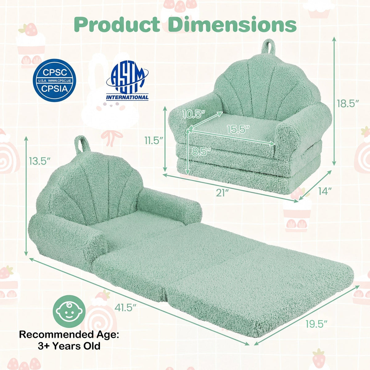 Convertible Kids Sofa 2-in-1 Fold out Toddler Couch Chair