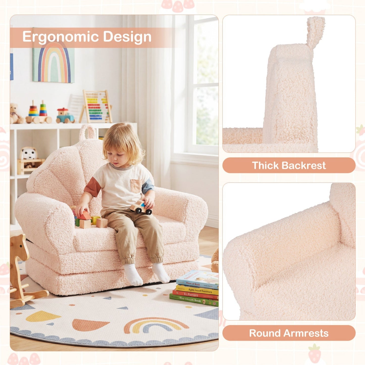 Convertible Kids Sofa 2-in-1 Fold out Toddler Couch Chair