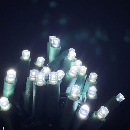4 pack - 5mm - 50 ct - Cool White LED- 4" spacing - Green wire - 17 ft long