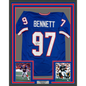 Framed Autographed/Signed Cornelius Bennett 35x39 Buffalo Blue Football Jersey JSA COA