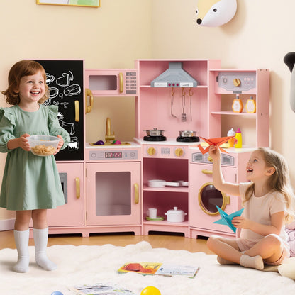 Corner Wooden Play Kitchen with Lights and Sounds Large Pretend Play Kitchen Set