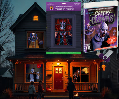 AtmosFX Halloween Digital Decoration USB - Creepy Clowns USB + 48" x 72" Projection Screen