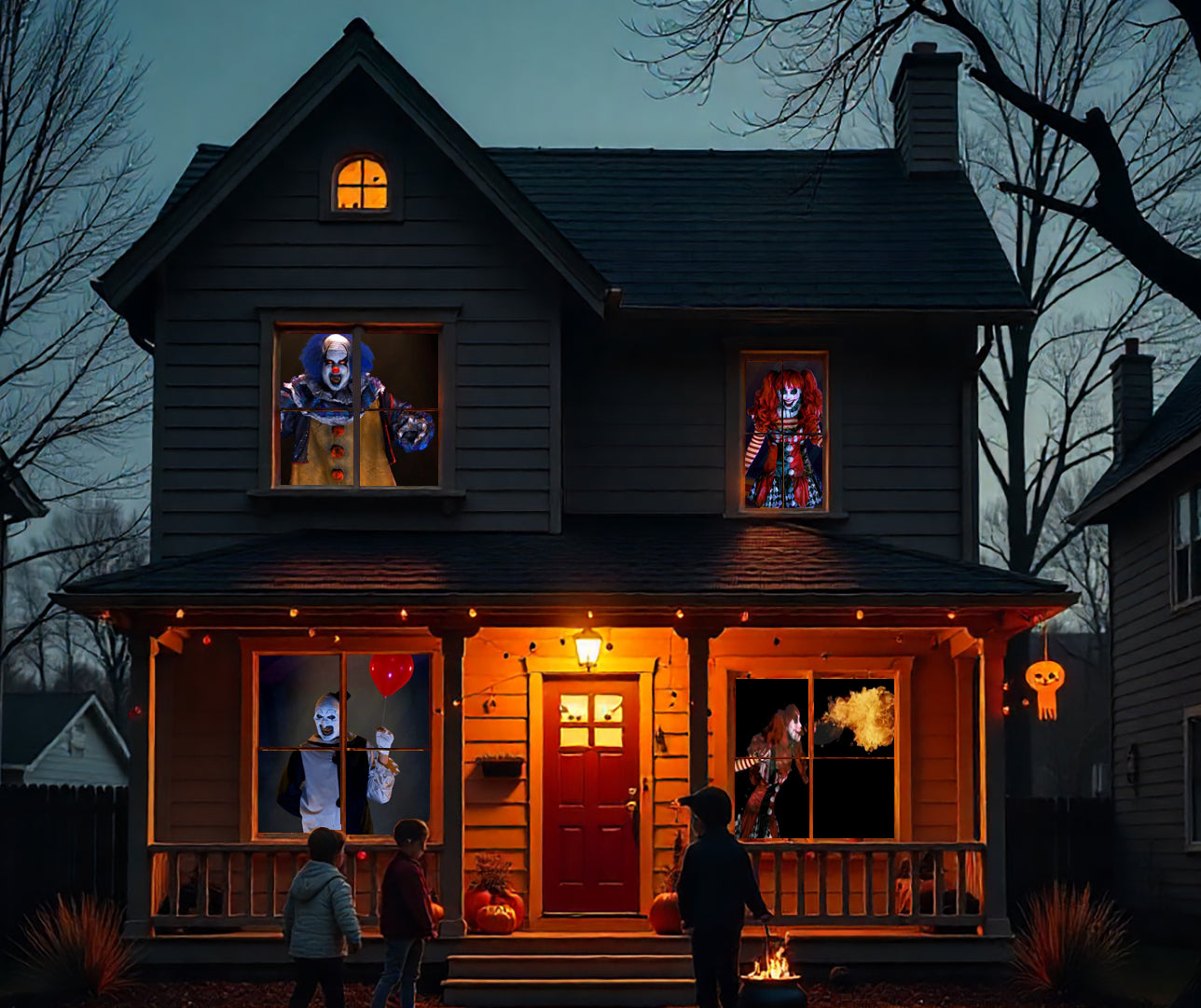 AtmosFX Halloween Digital Decoration USB - Creepy Clowns USB + 48" x 72" Projection Screen