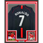 Framed Autographed/Signed Cristiano Ronaldo 35x39 Manchester United Black Soccer Jersey Beckett BAS COA #3