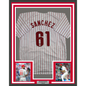 Framed Autographed/Signed Cristopher Sanchez 35x39 Philadelphia Pinstripe Baseball Jersey Beckett BAS COA