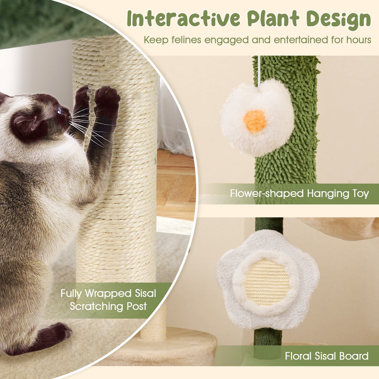 Cute Flower Cat Tree Modern Kitty Tower with Plush Top Perch-Multicolor