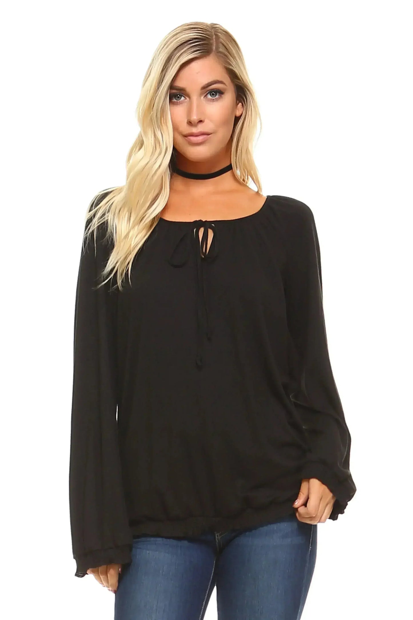 Women's Long Sleeve Solid Peasant Top | Femstylo